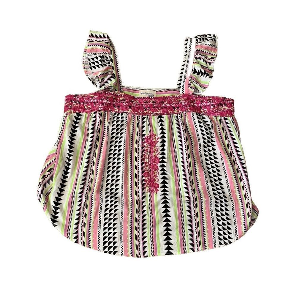 Savanna Jane Top Womens Size 2X Floral Aztec Embroidered Flutter Blouse NWT